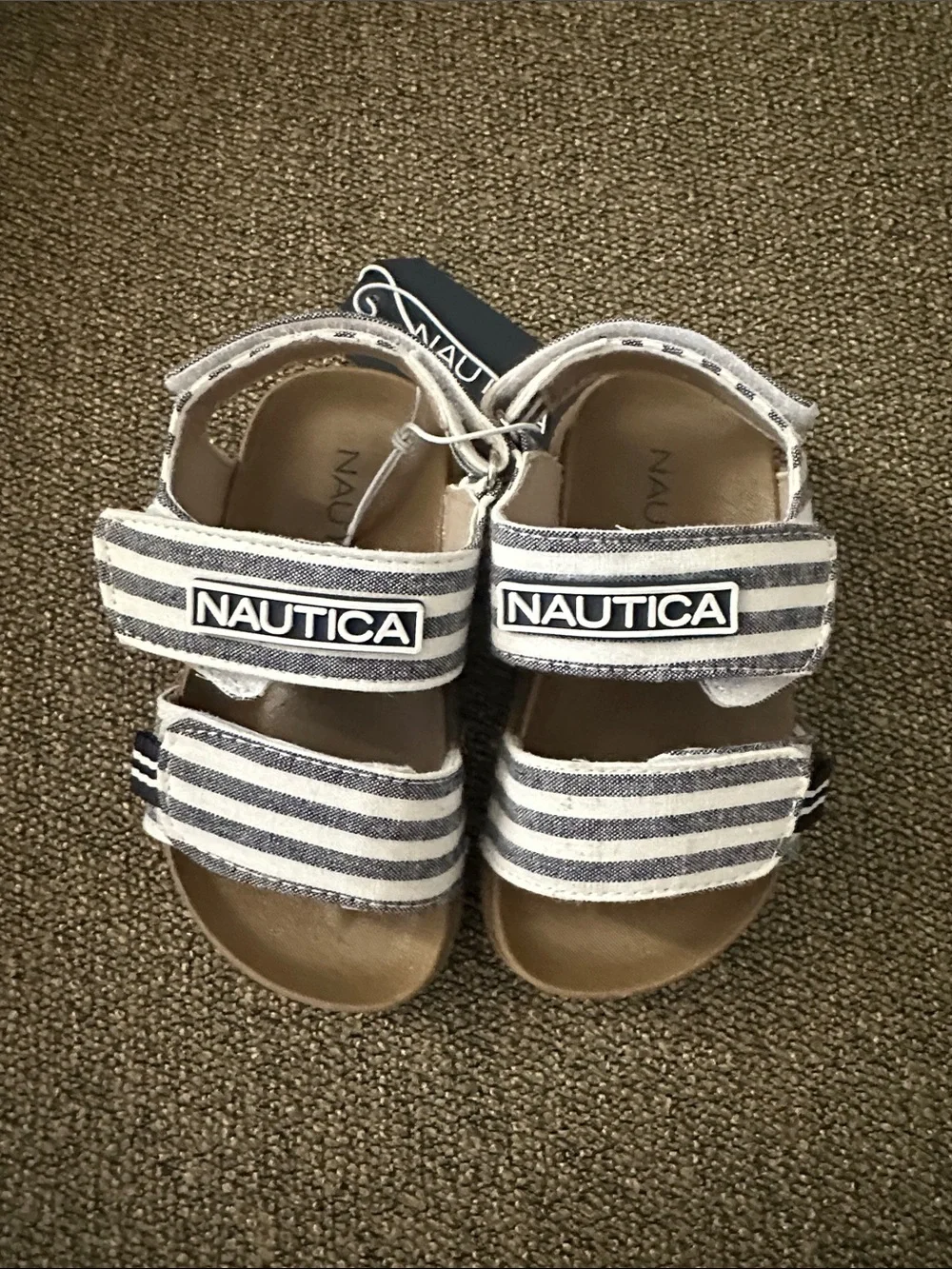 🆕 Nautica Kids Navy & White Striped Hook-and-Loop Sandals